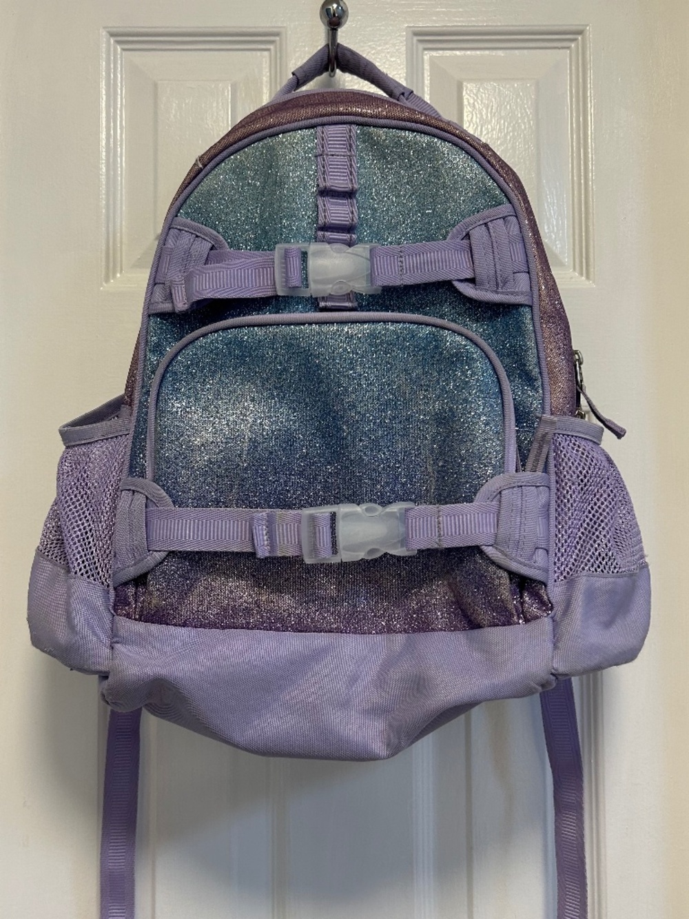 Pottery Barn Kids Mackenzie Lavender/Aqua Ombre Sparkle Glitter Backpack